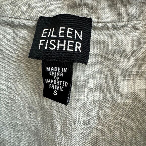 Eileen Fisher Irish Linen Light Green Popover Cropped Blouse Top Size Small - Picture 4 of 6